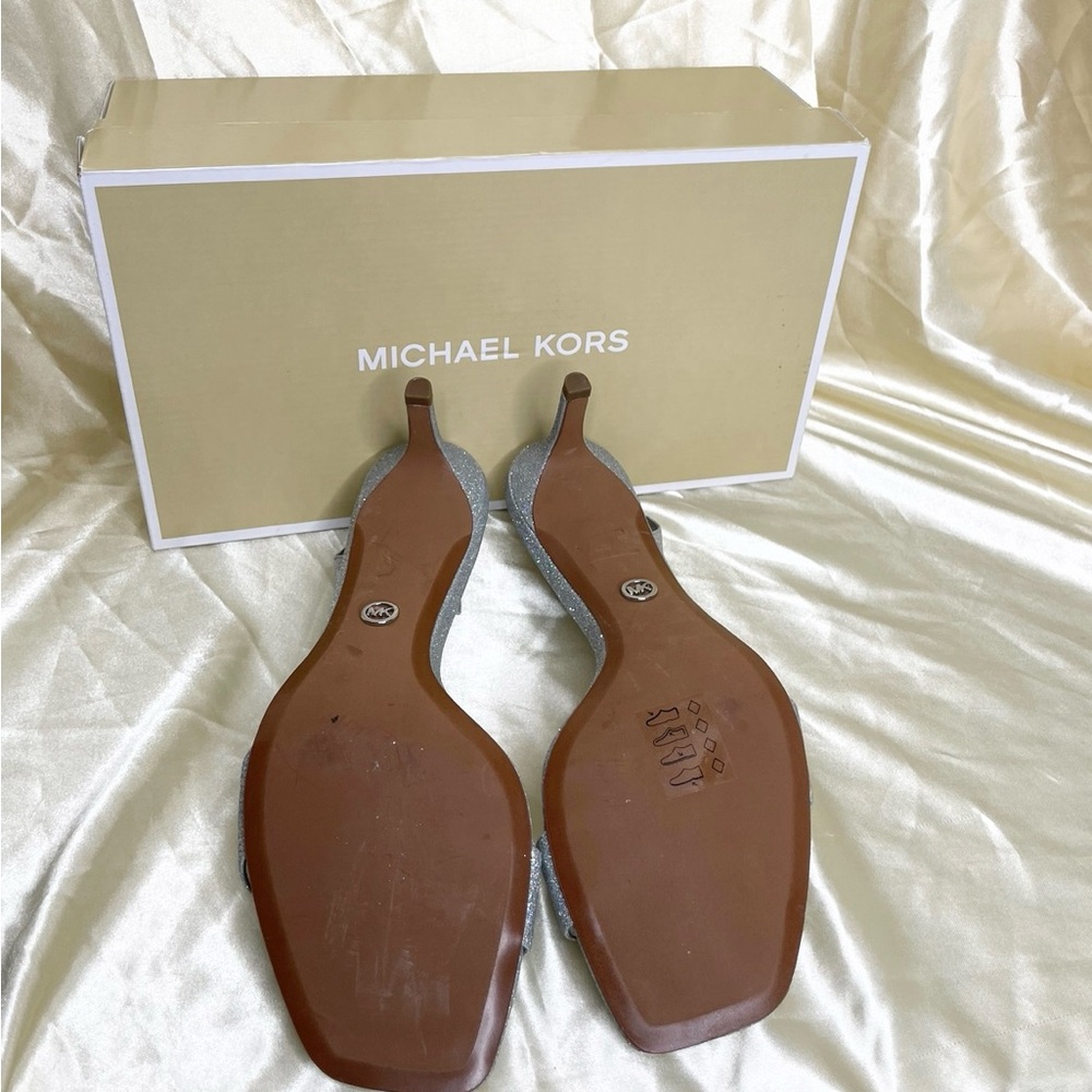 Michael Kors women Sz 91/2 slippers heels silver shiny glitter Michael Kors - Picture 4 of 5